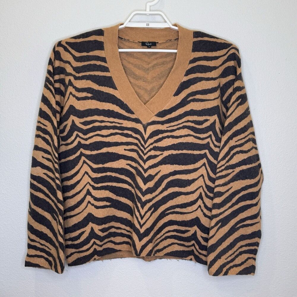 Rails Elanor Sweater Womens Sz Medium Chestnut Tiger Stripe V-Neck Wool Cashmere